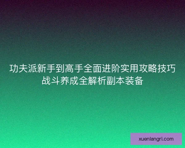 功夫派新手到高手全面进阶实用攻略技巧战斗养成全解析副本装备
